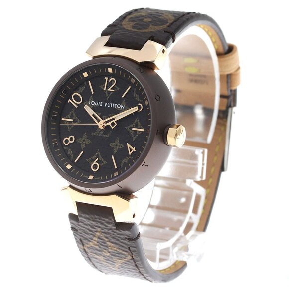 LOUIS VUITTON Tambour MM Monogram QA138 K18PG Brown & Gold Quartz Boy's_823909 - Picture 1 of 7